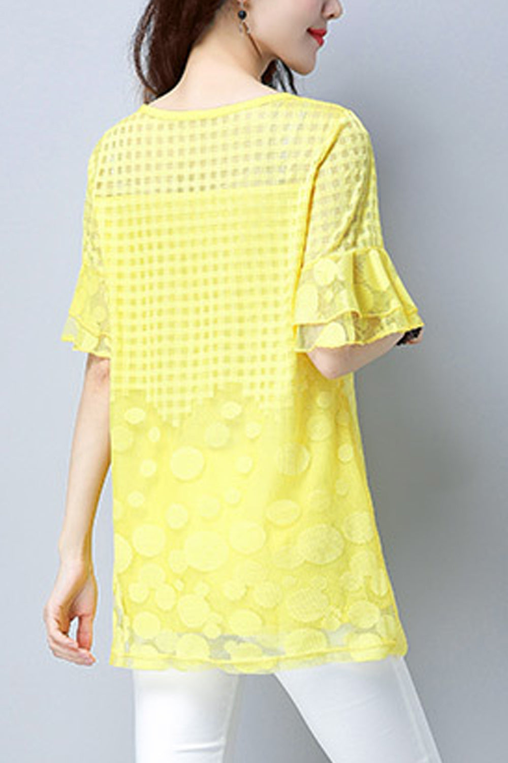 Women Polka Dot Lace Short Sleeve Beautiful Top