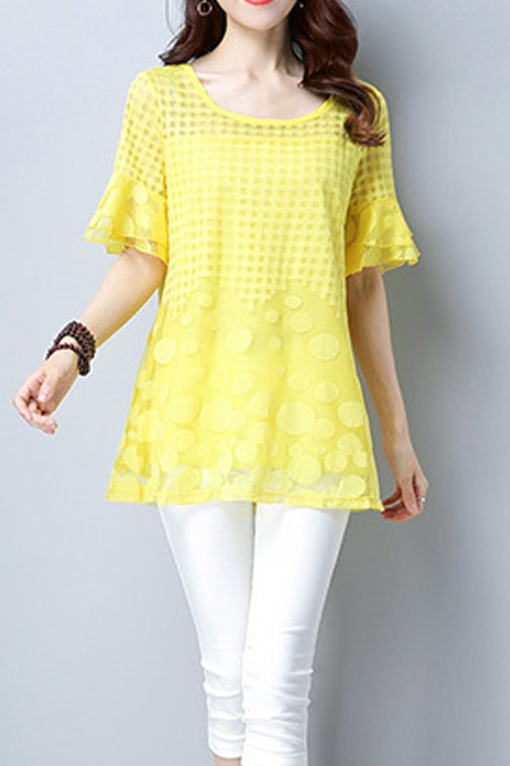 Women Polka Dot Lace Short Sleeve Beautiful Top