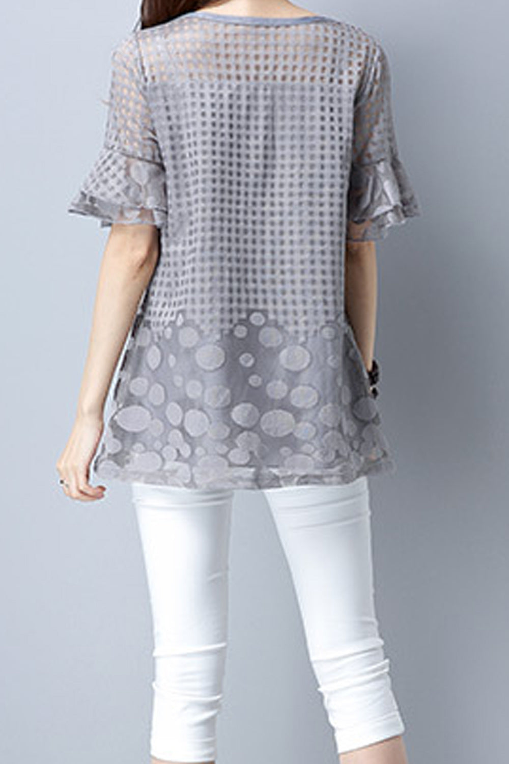Women Polka Dot Lace Short Sleeve Beautiful Top