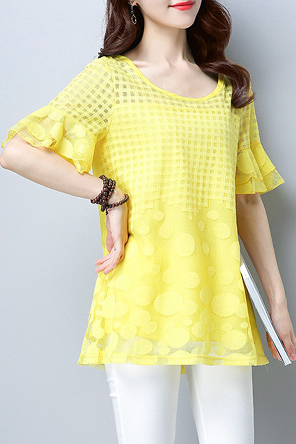 Women Polka Dot Lace Short Sleeve Beautiful Top