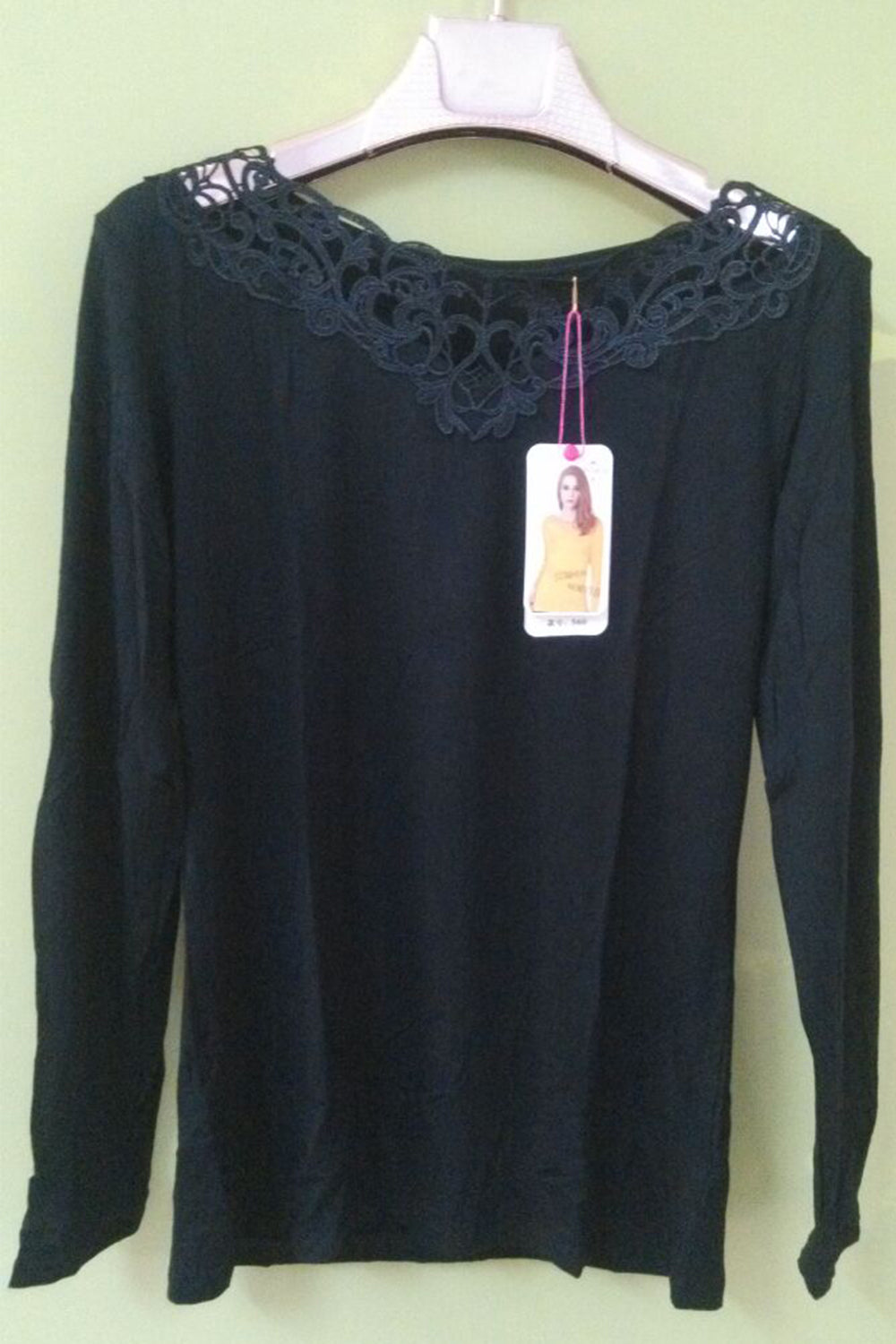 Women V-Neck Lace Fit Shirt Black