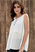 Women Round Neck Chiffon Comfort Tank Top White