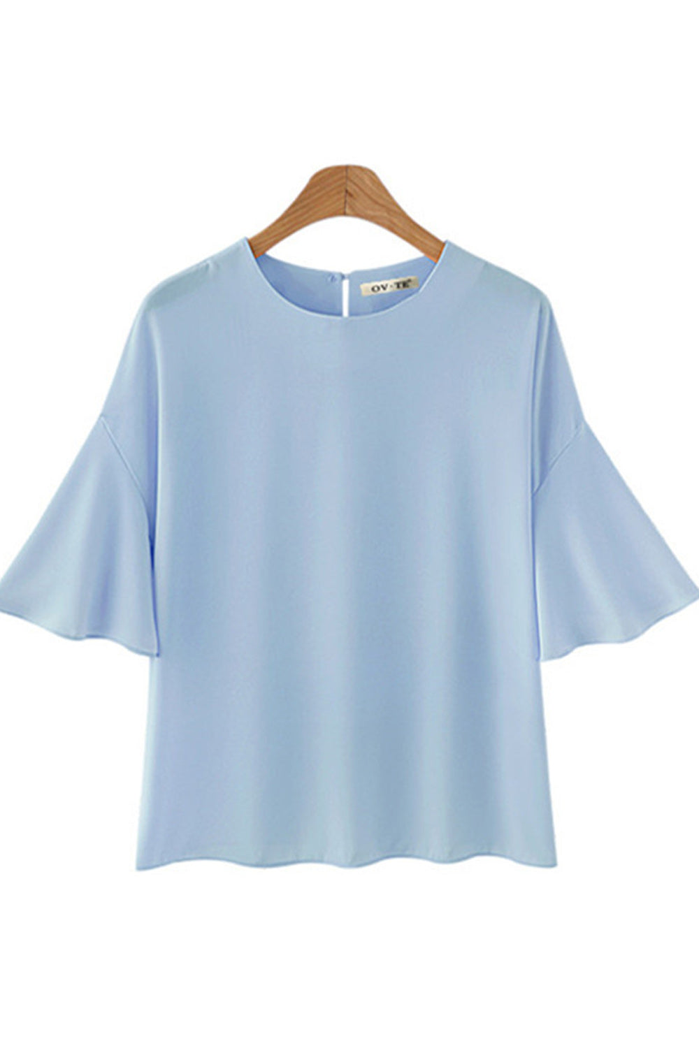 Women Loose Flared Sleeve Solid Color Summer Shirt