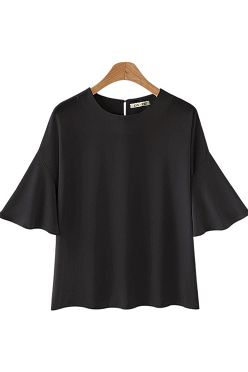 Women Loose Flared Sleeve Solid Color Summer Shirt