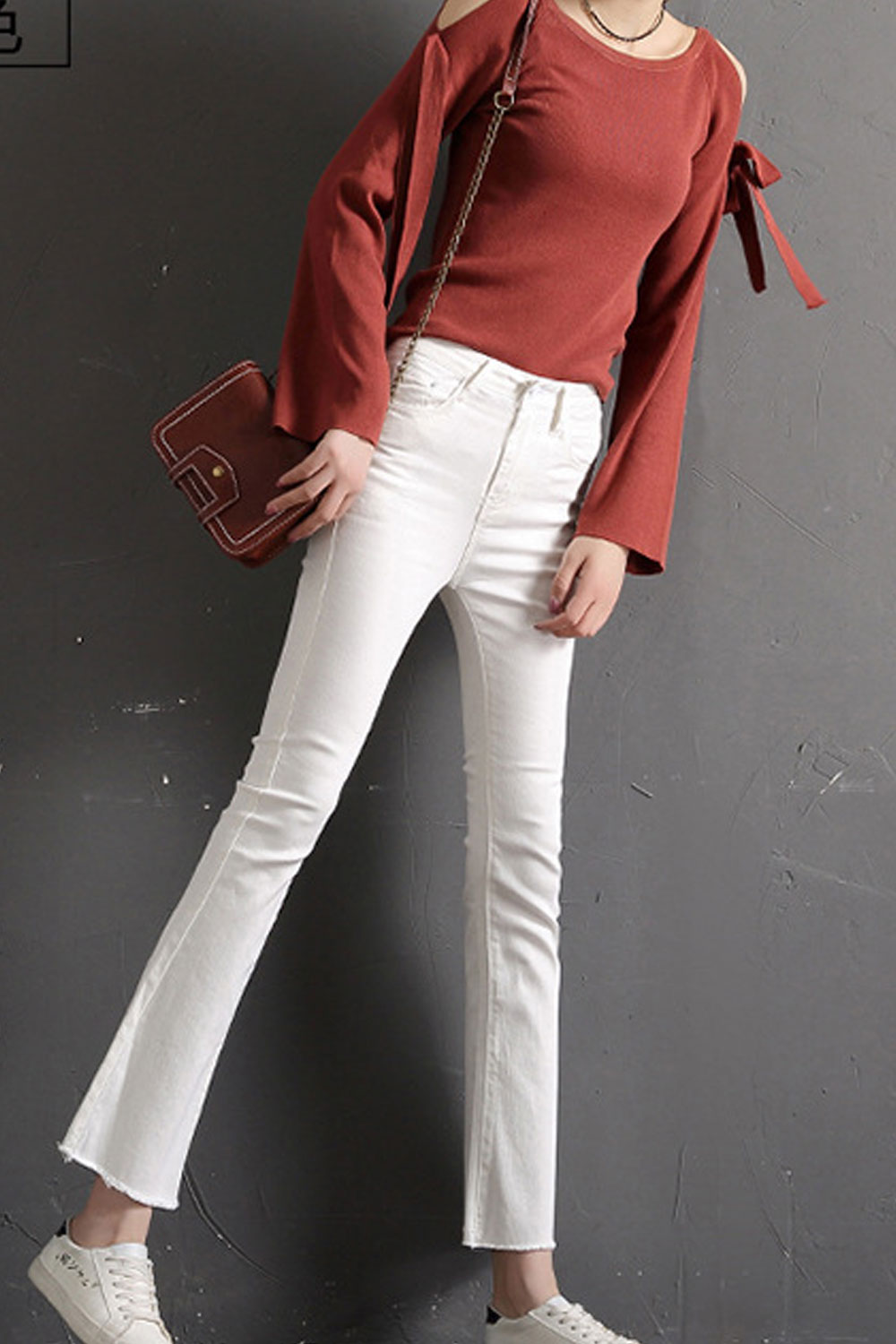 Women Zipper Attached Long Slim Jeans
