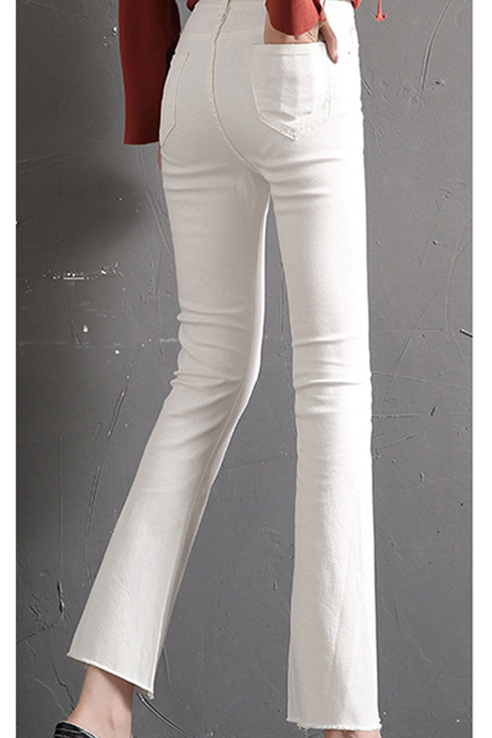 Women Zipper Attached Long Slim Jeans