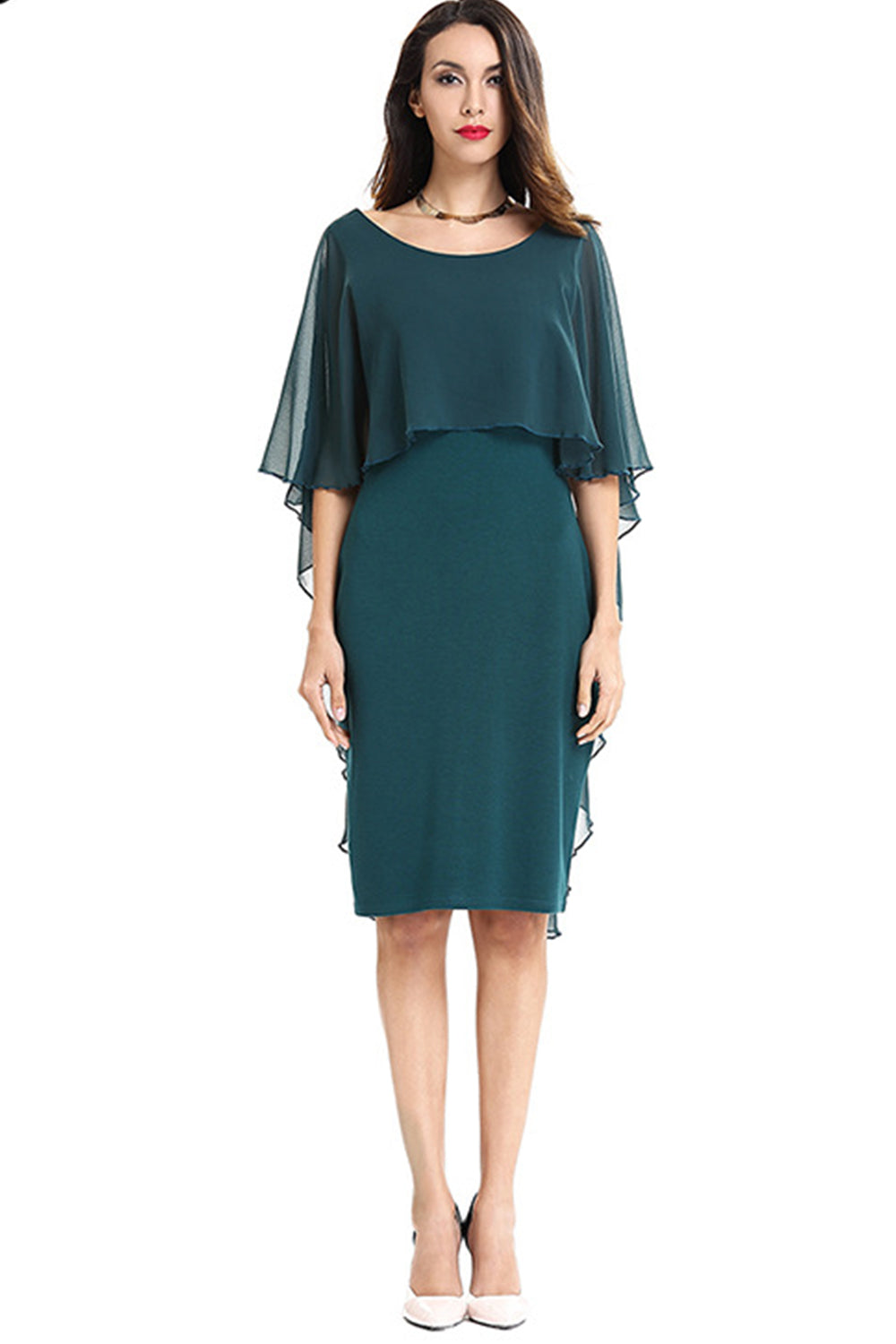 Women Round Neck Bat Sleeve Slim Fit Fashion Dress