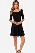 Women's Round Neck Half Sleeves Short Dress Black back look