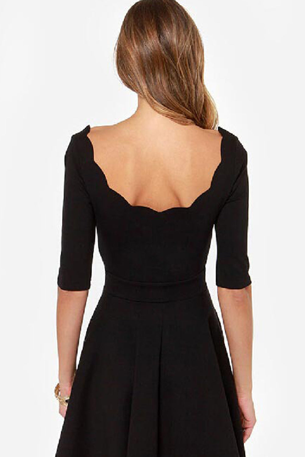 Women's Round Neck Half Sleeves Short Dress Black back look