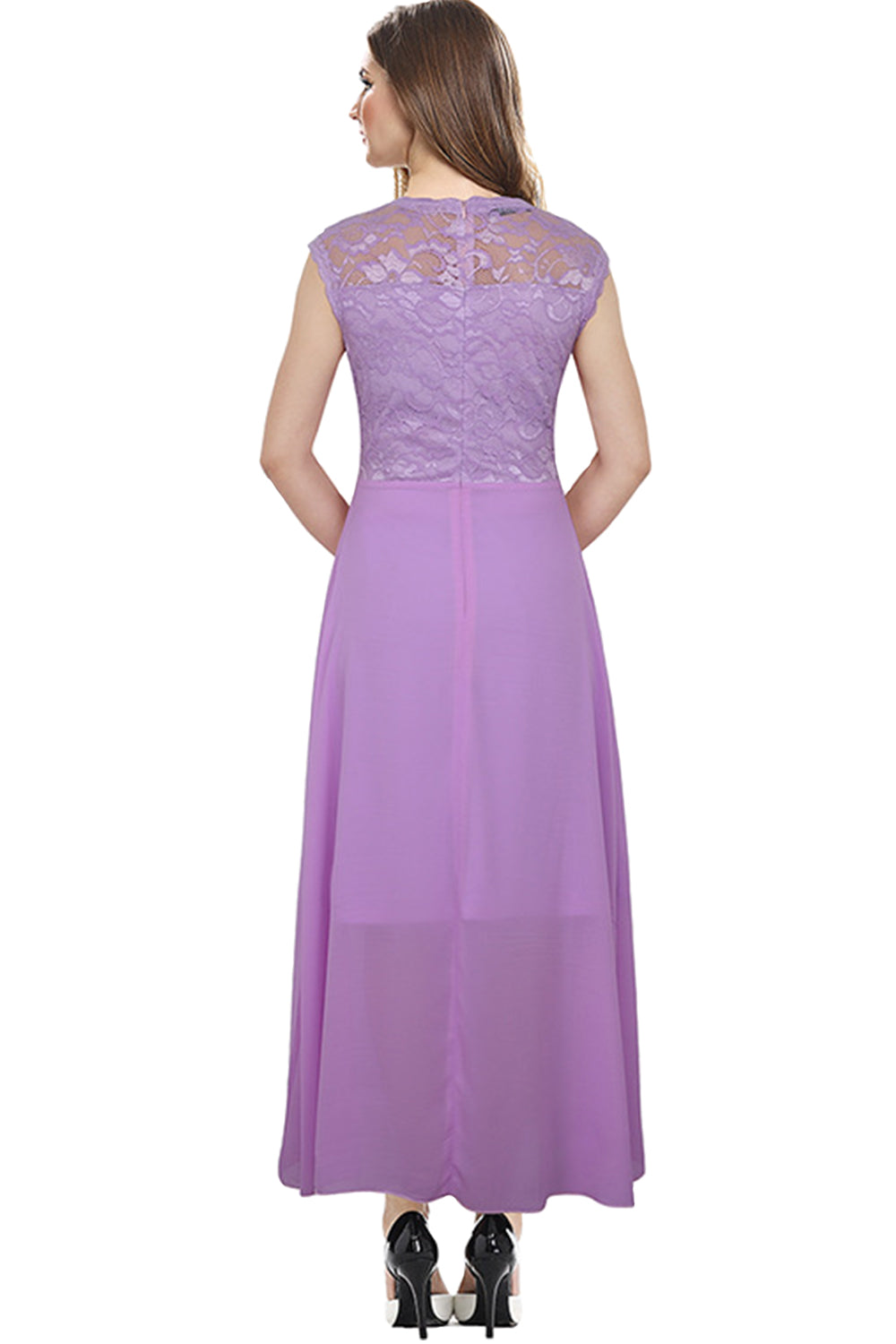 Women Round Neck Sleeveless Lace Up Pleated Dress