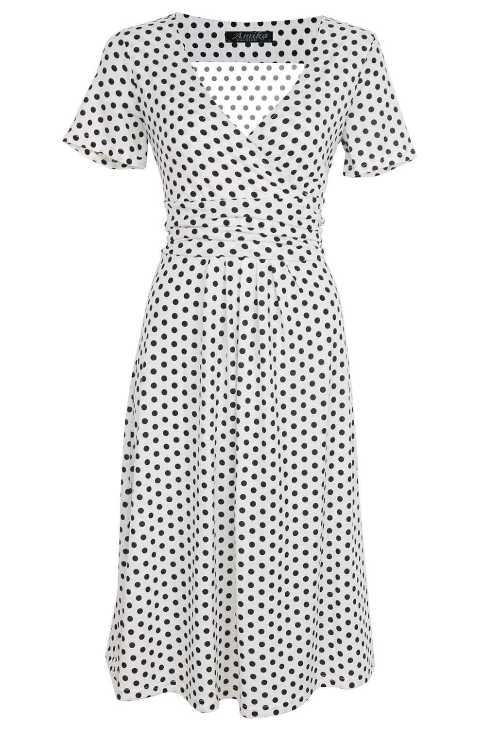 Women Slim V-Neck Polka Dot Print Above Knee Dress