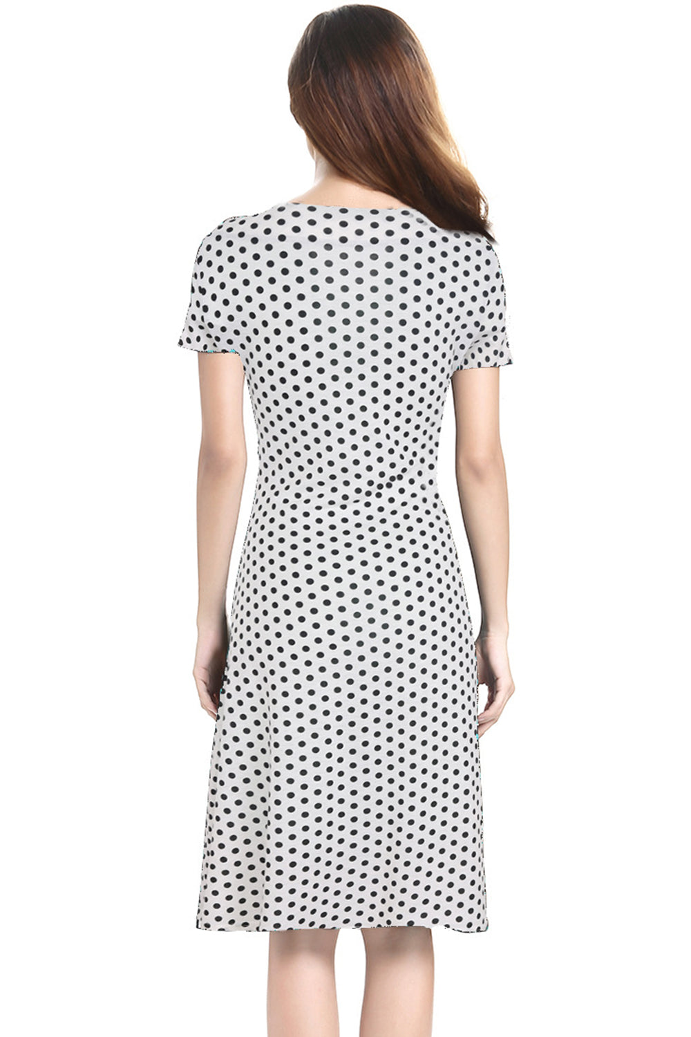 Women Slim V-Neck Polka Dot Print Above Knee Dress
