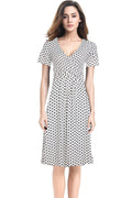 Women Slim V-Neck Polka Dot Print Above Knee Dress