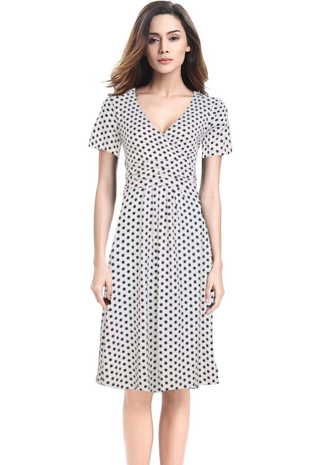 Women Slim V-Neck Polka Dot Print Above Knee Dress