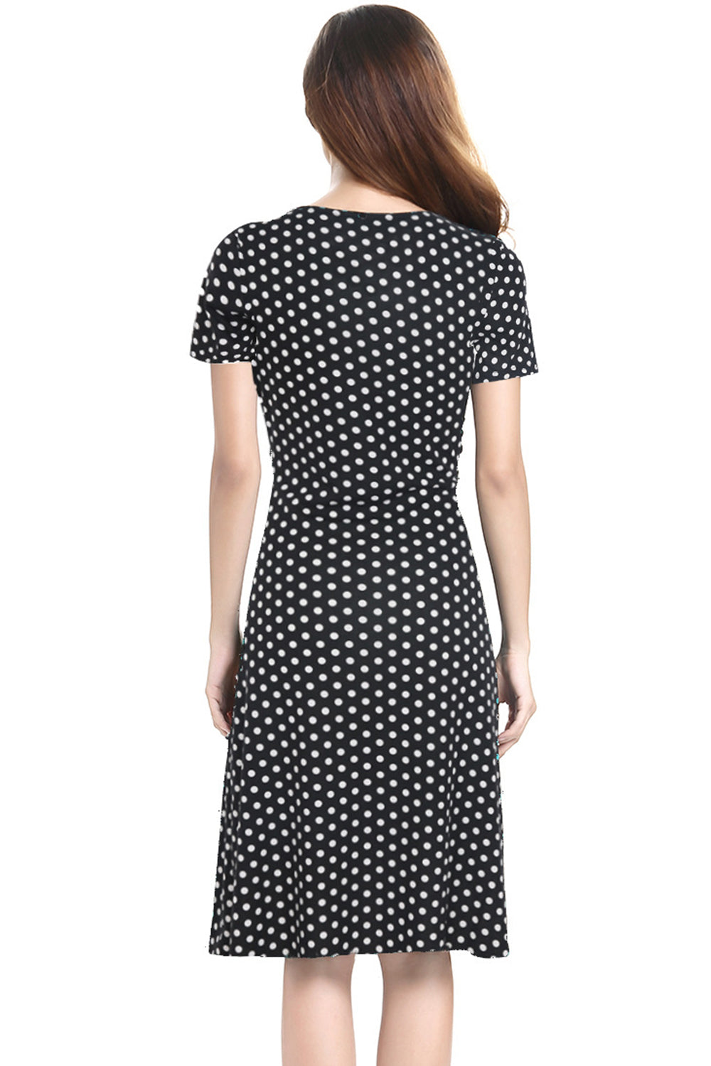 Women Polka Dot Print Above Knee Slim V-Neck Dress