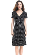Women Polka Dot Print Above Knee Slim V-Neck Dress