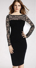 Women Slimming Boat Neck Long Sleeve Pencil Dress