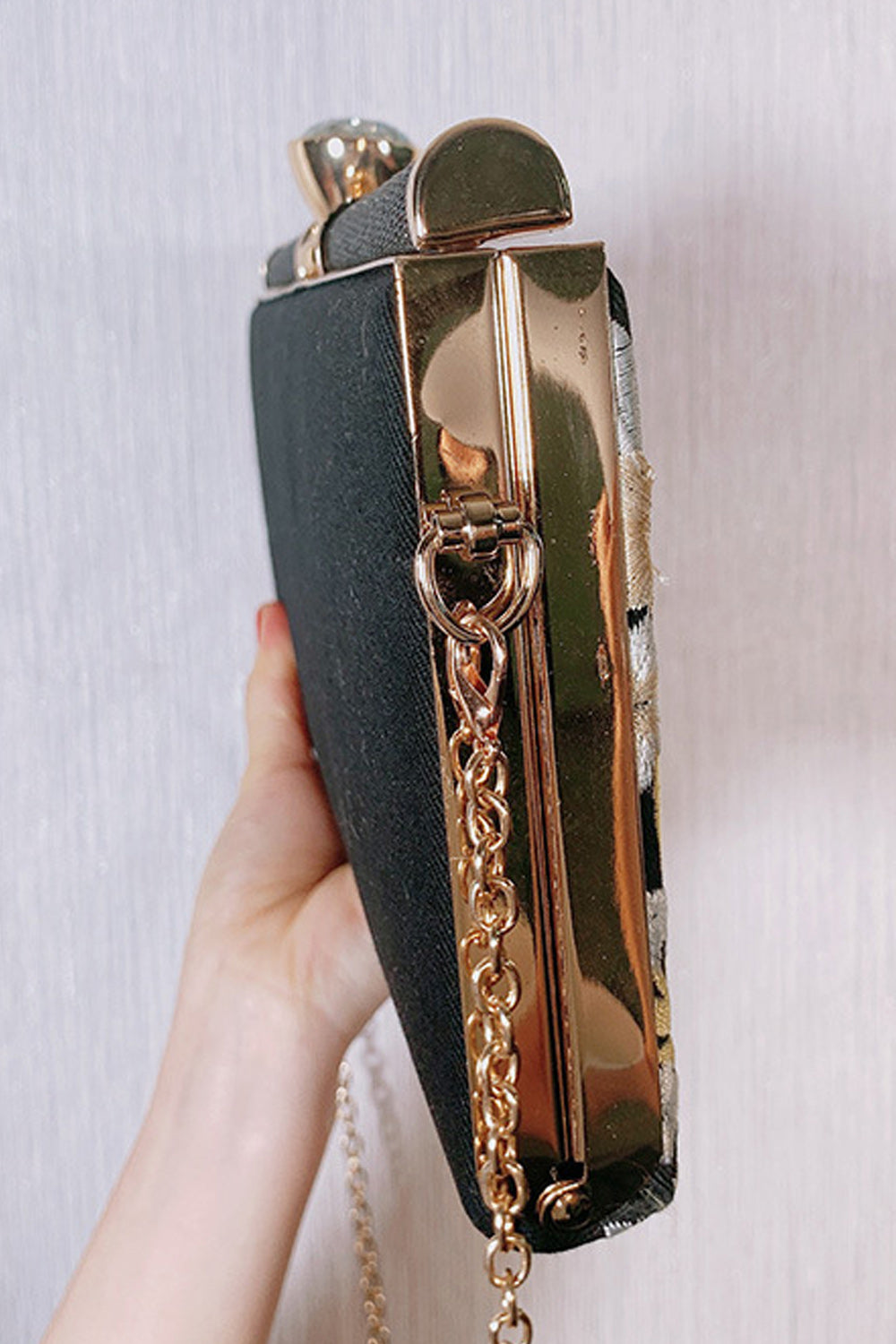 Women Embroidered Hook Closure Parties Clutch Bag
