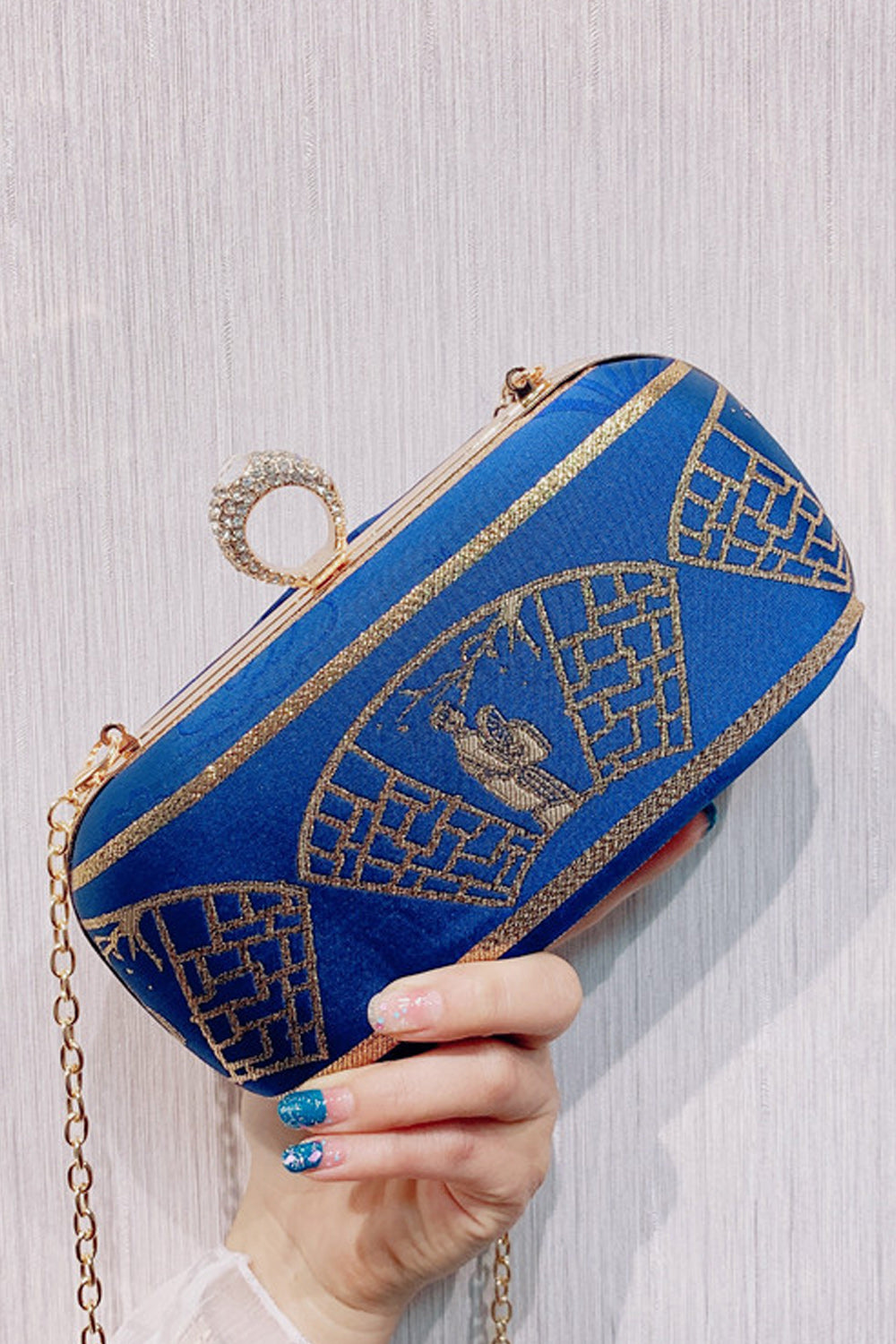 Women Fashion Ring Hook Closure Printed Diagonal Handbag