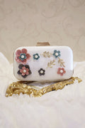 Women Flower Decorated Hook Closure Diagonal Evening Clutch Bag