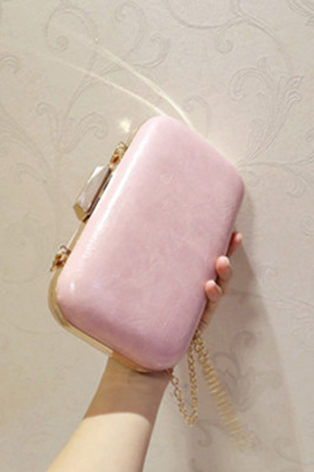 Women Flower Decorated Hook Closure Diagonal Evening Clutch Bag