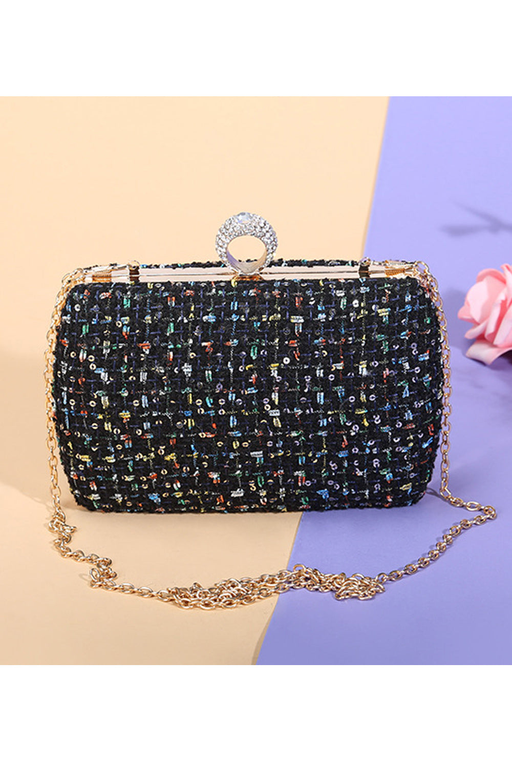 Women Beautiful Ring Hook Long Chain Clutch Bag