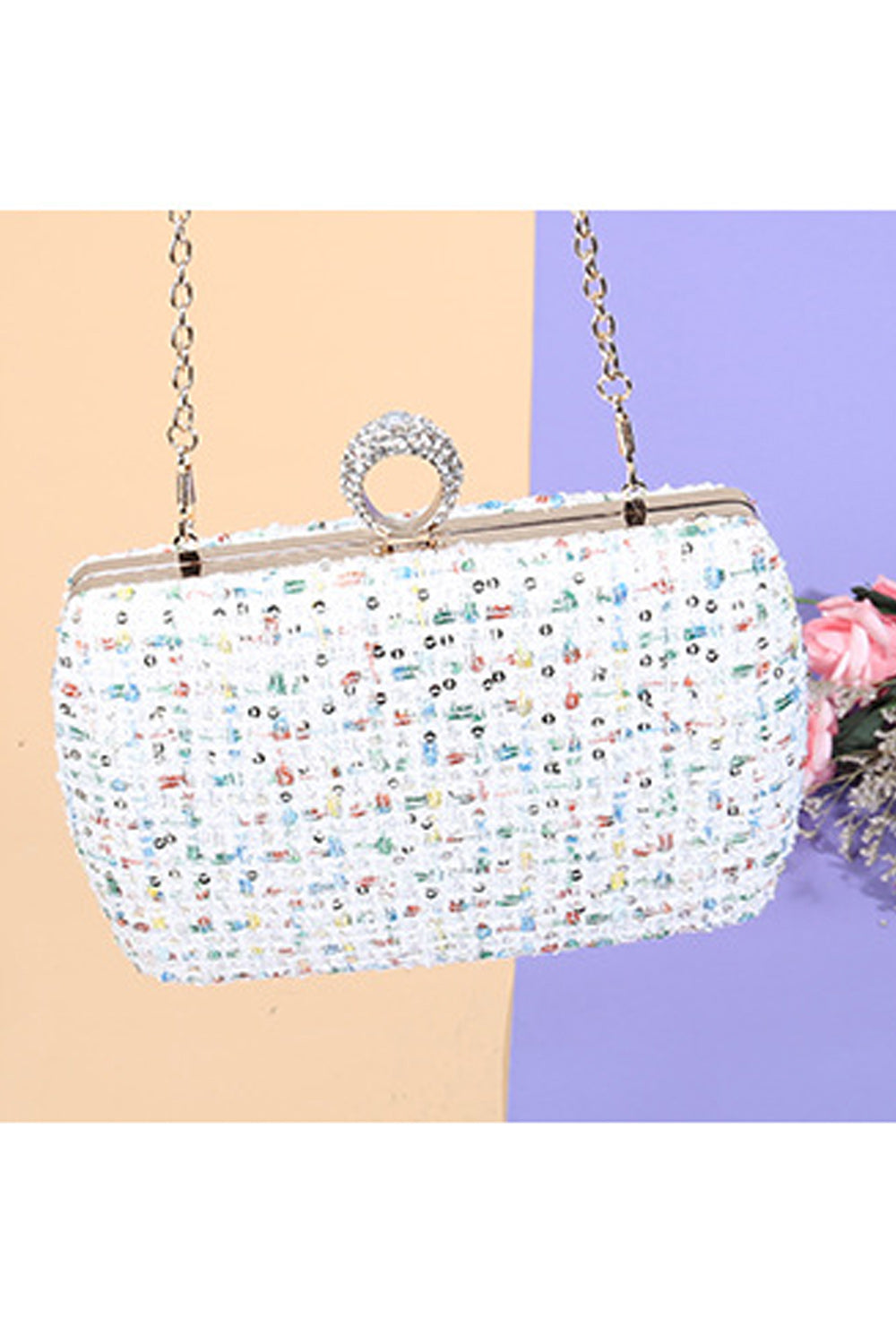 Women Beautiful Ring Hook Long Chain Clutch Bag
