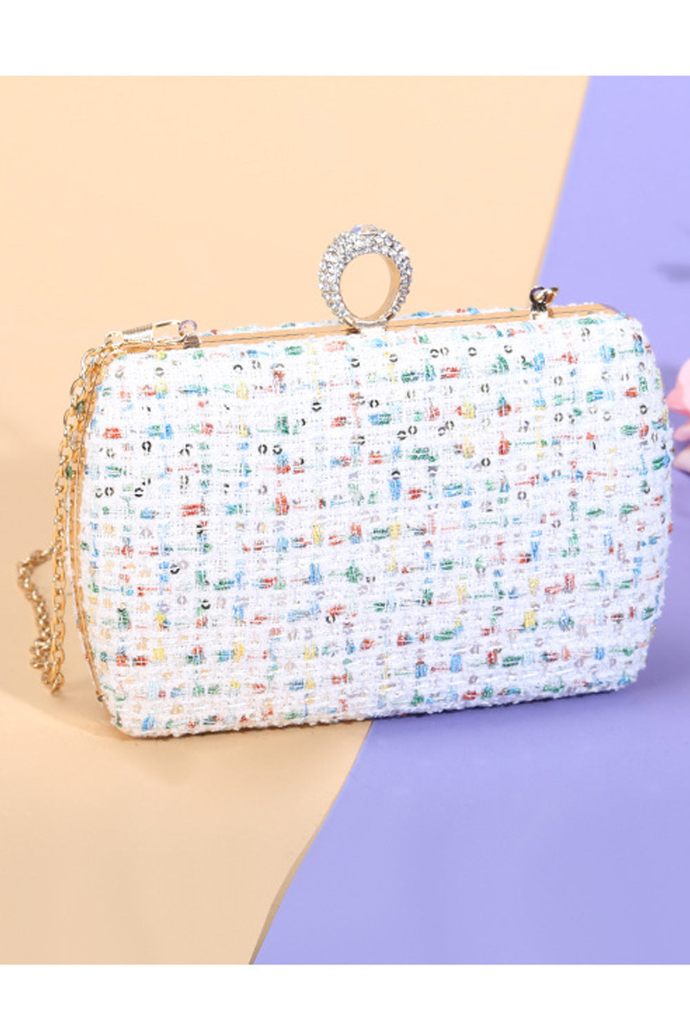 Women Beautiful Ring Hook Long Chain Clutch Bag
