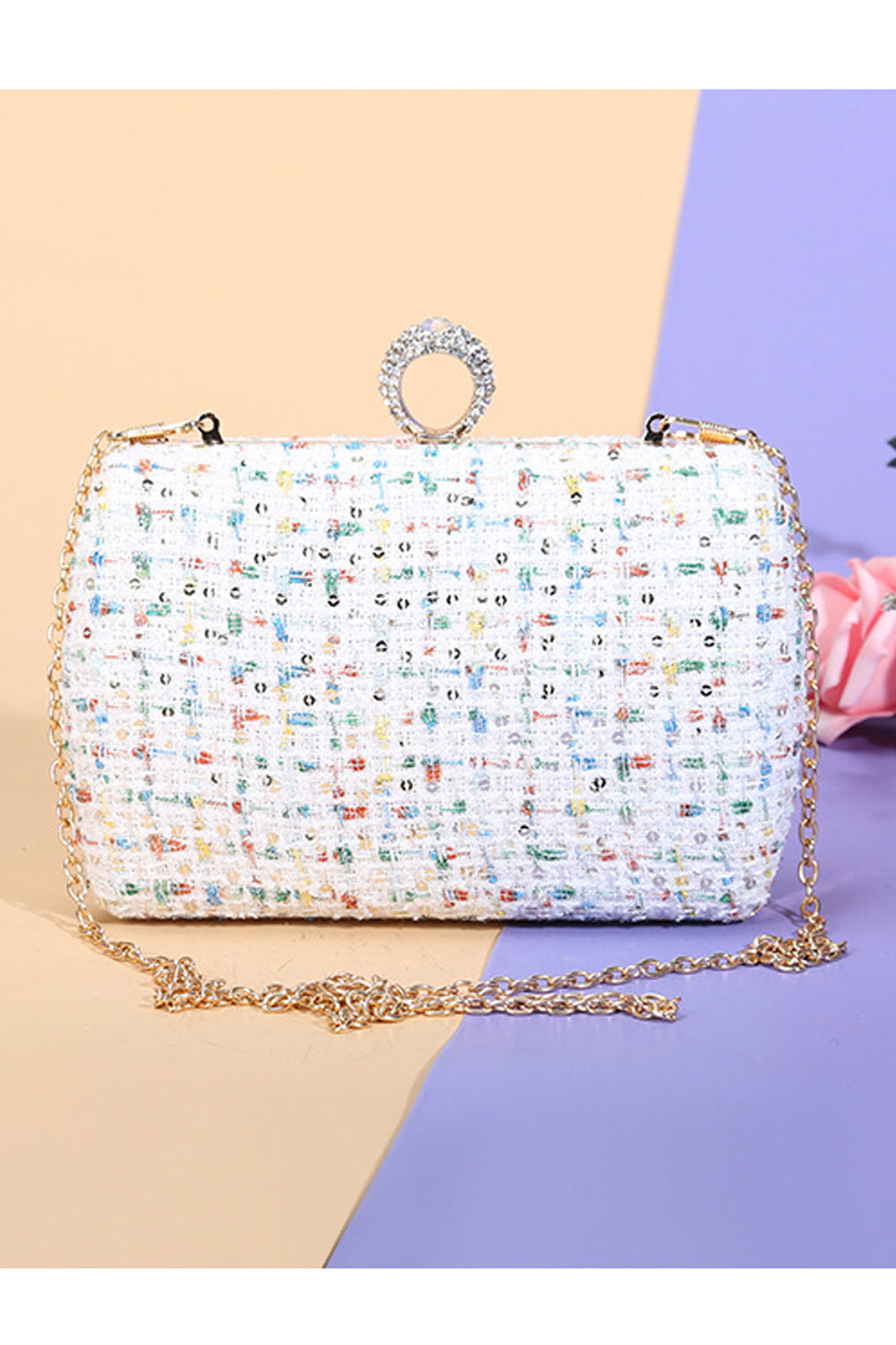 Women Beautiful Ring Hook Long Chain Clutch Bag