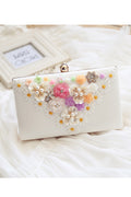 Women Pretty Flower Decorated Long Chain Square Handbag