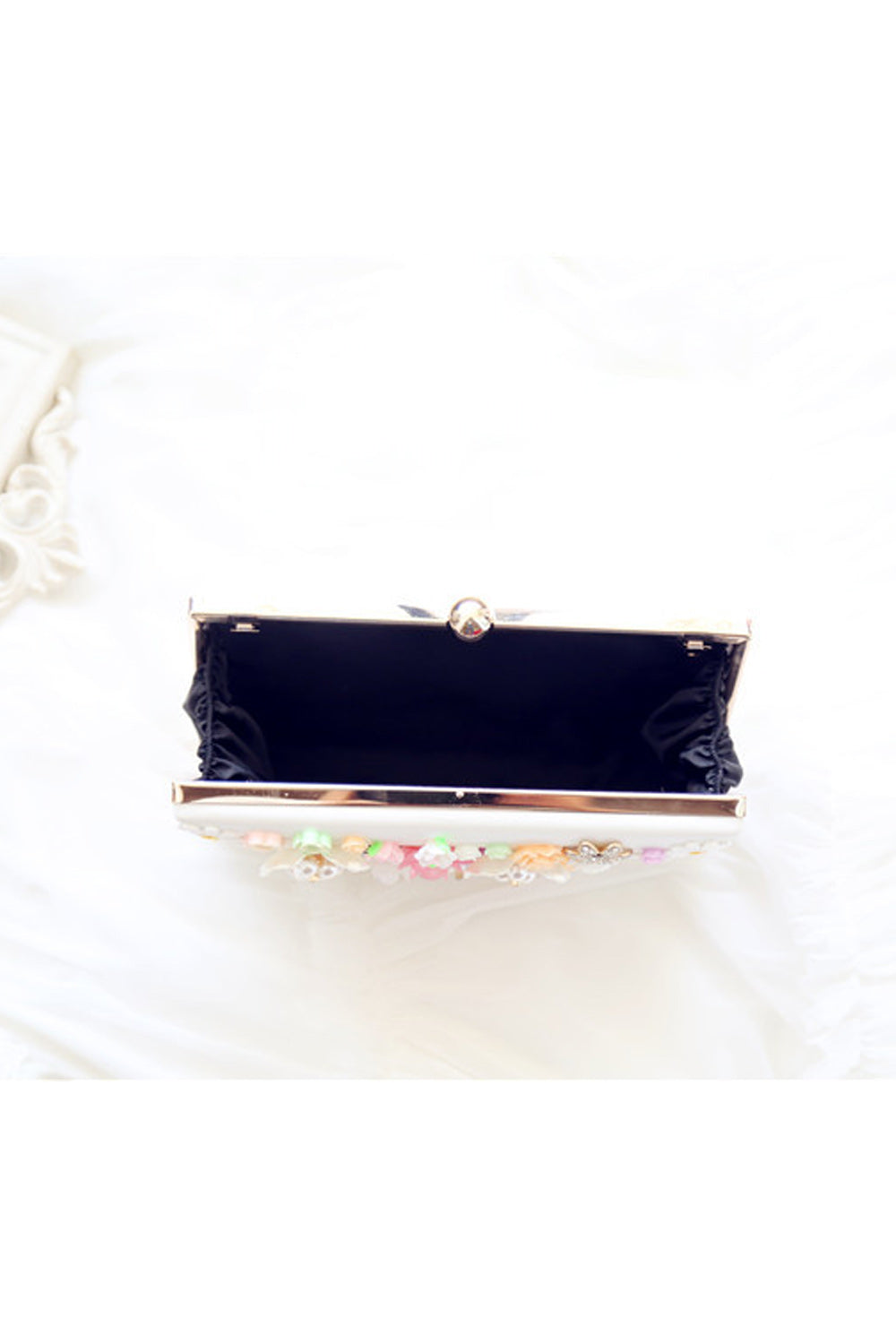 Women Pretty Flower Decorated Long Chain Square Handbag
