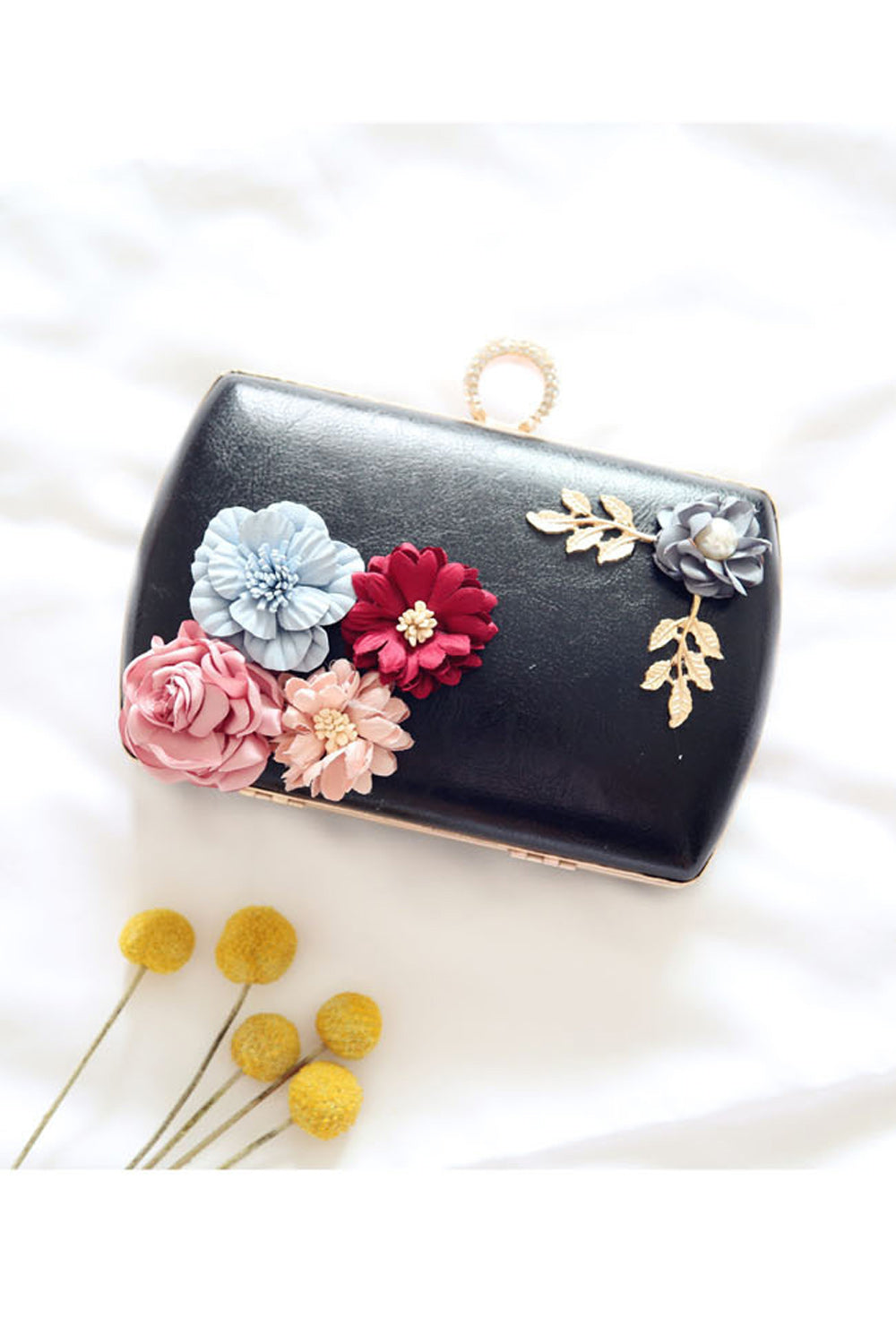 Women Multi Flowers Clutch Chain Mini Square Bag