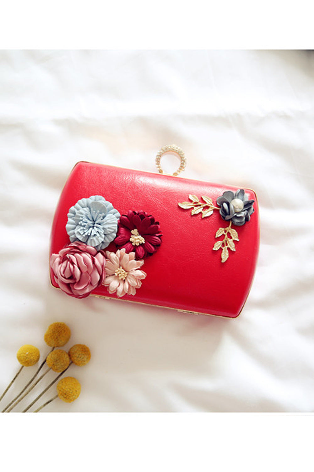 Women Multi Flowers Clutch Chain Mini Square Bag