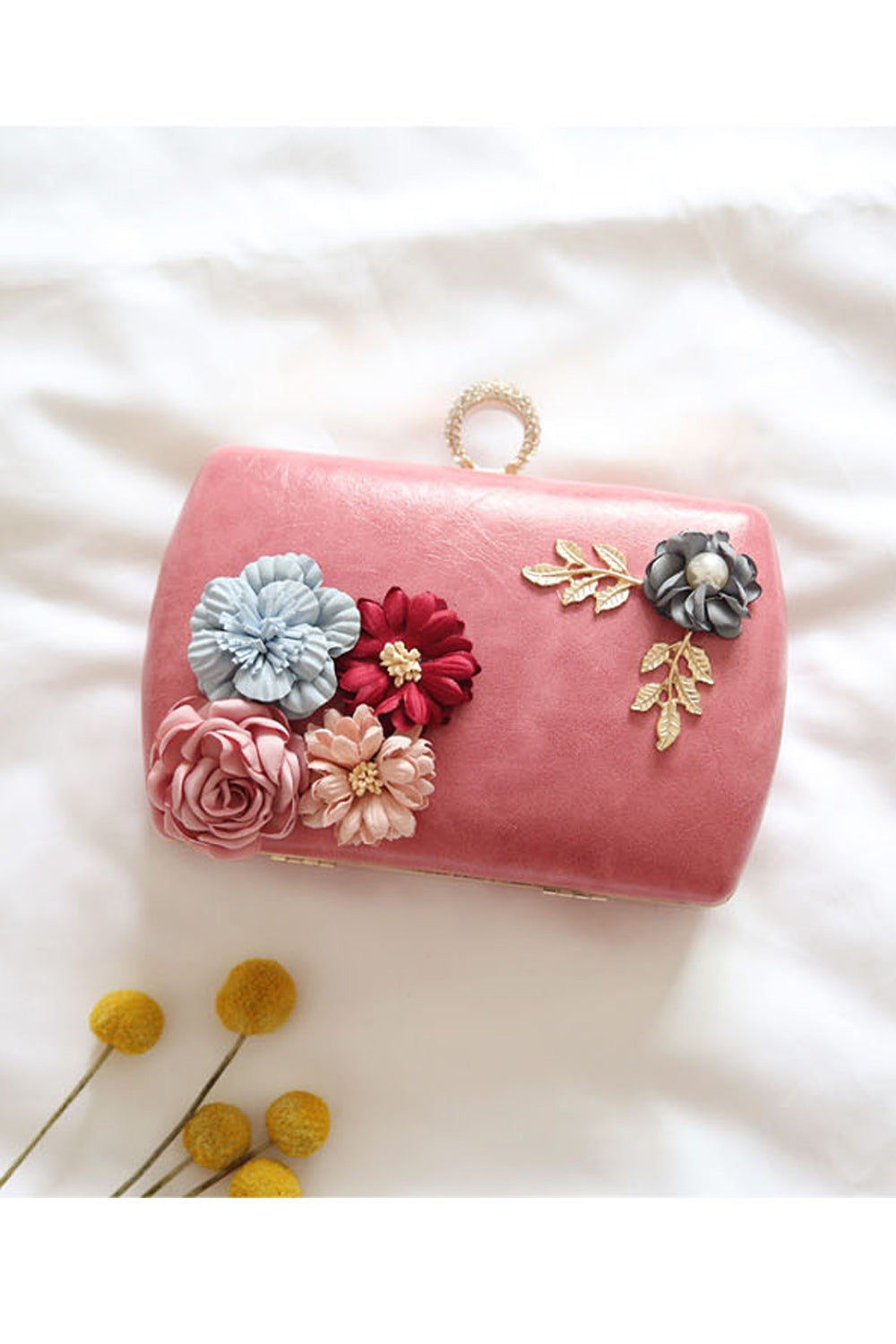Women Multi Flowers Clutch Chain Mini Square Bag