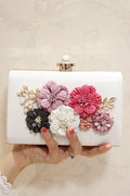 Women Hook Closure Flower Decorated Clutch Handbag