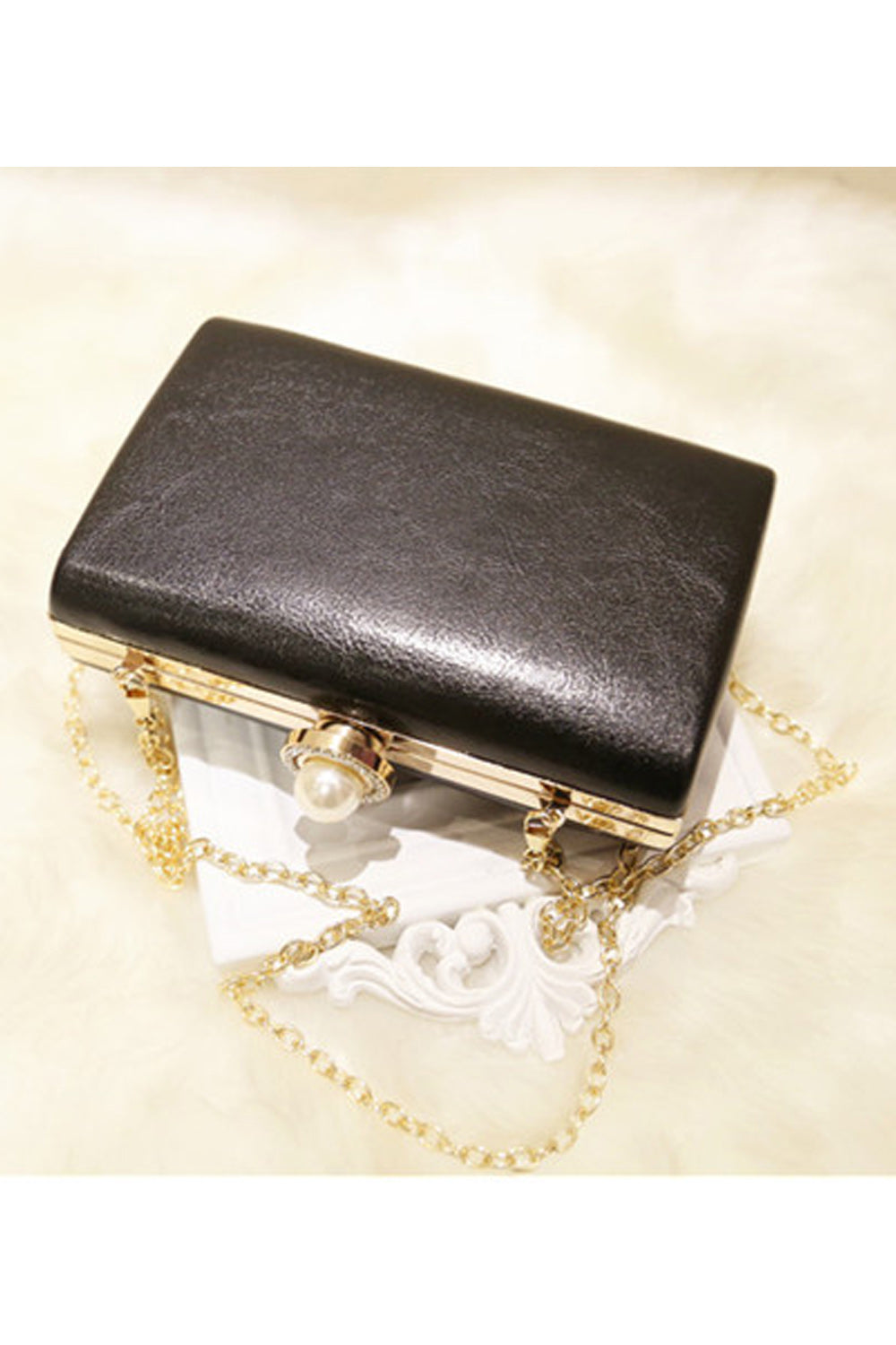 Women Hook Closure Flower Decorated Clutch Handbag