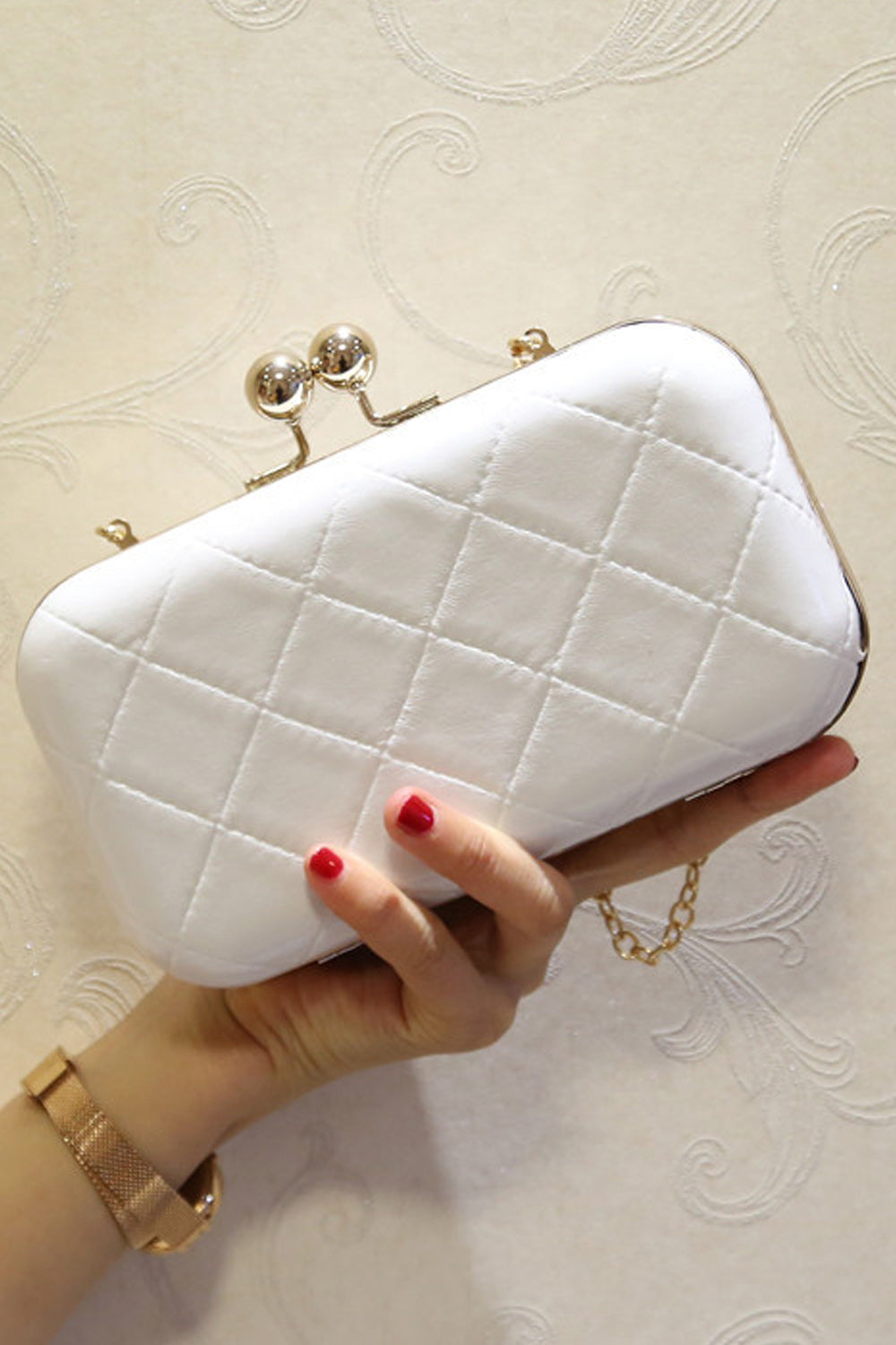 Women Solid Color Cross Pattern Small Square Clutch Bag