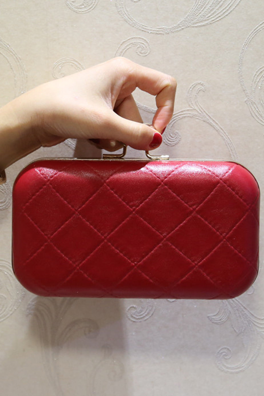 Women Solid Color Cross Pattern Small Square Clutch Bag