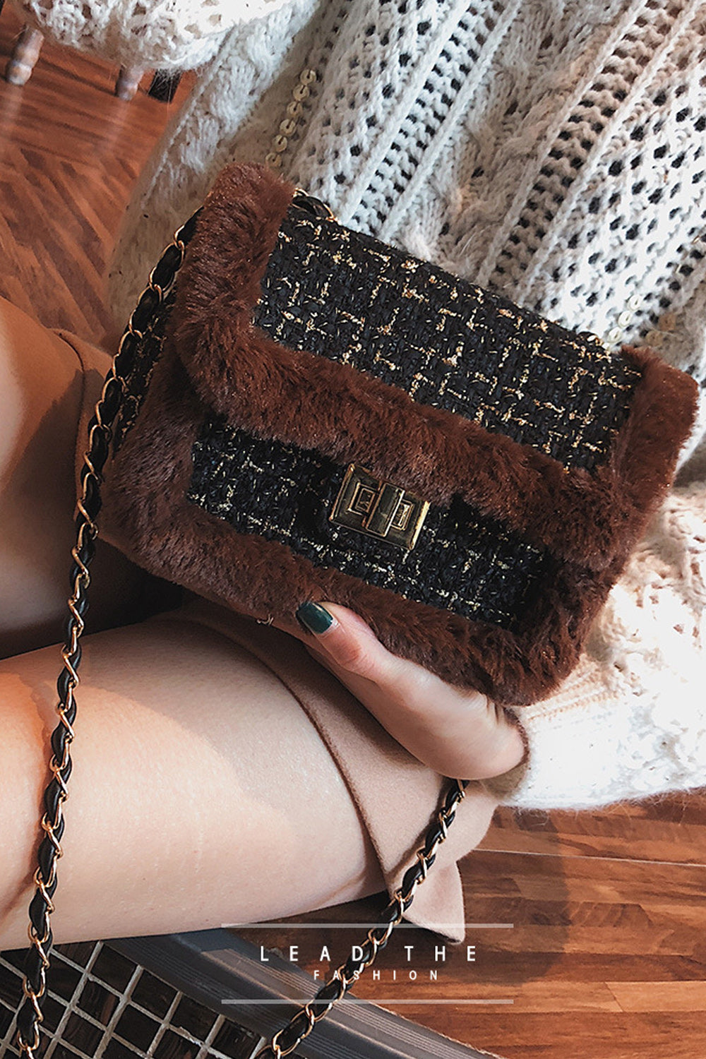 Women Fringed Woolen Long Chain Shoulder Bag