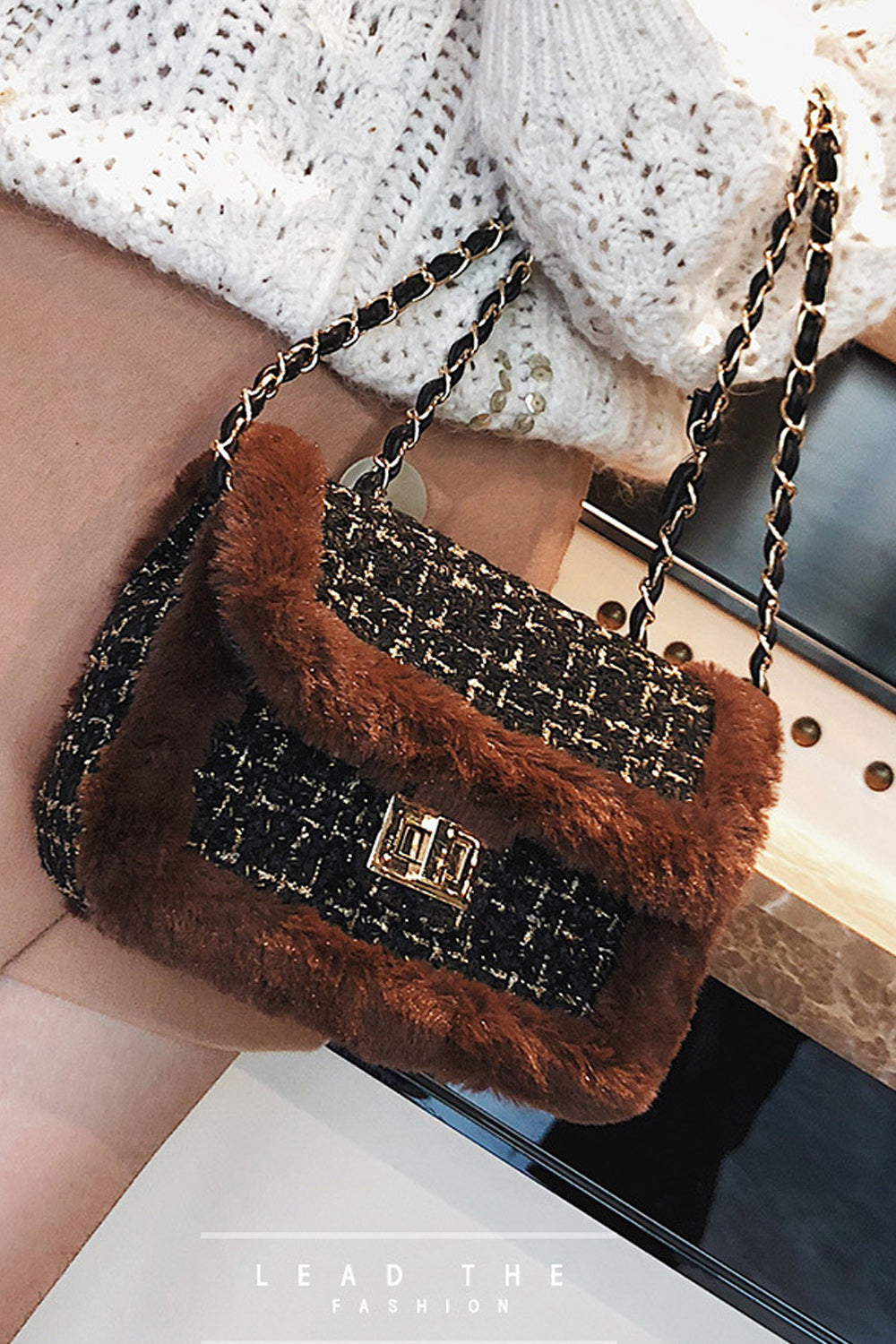 Women Fringed Woolen Long Chain Shoulder Bag