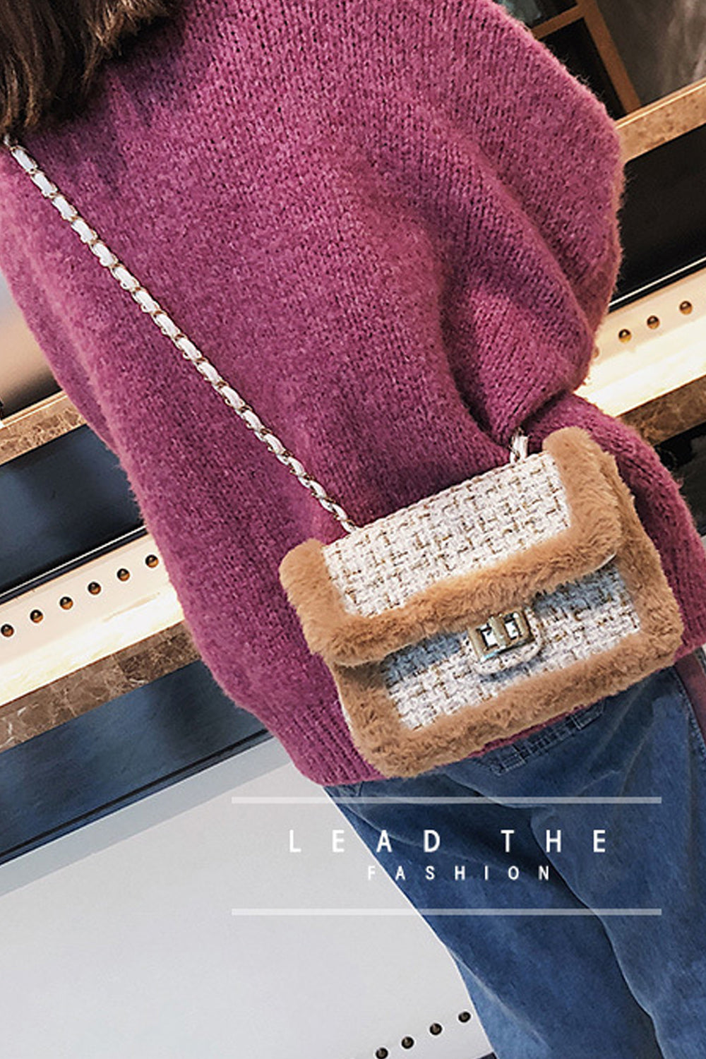 Women Fringed Woolen Long Chain Shoulder Bag
