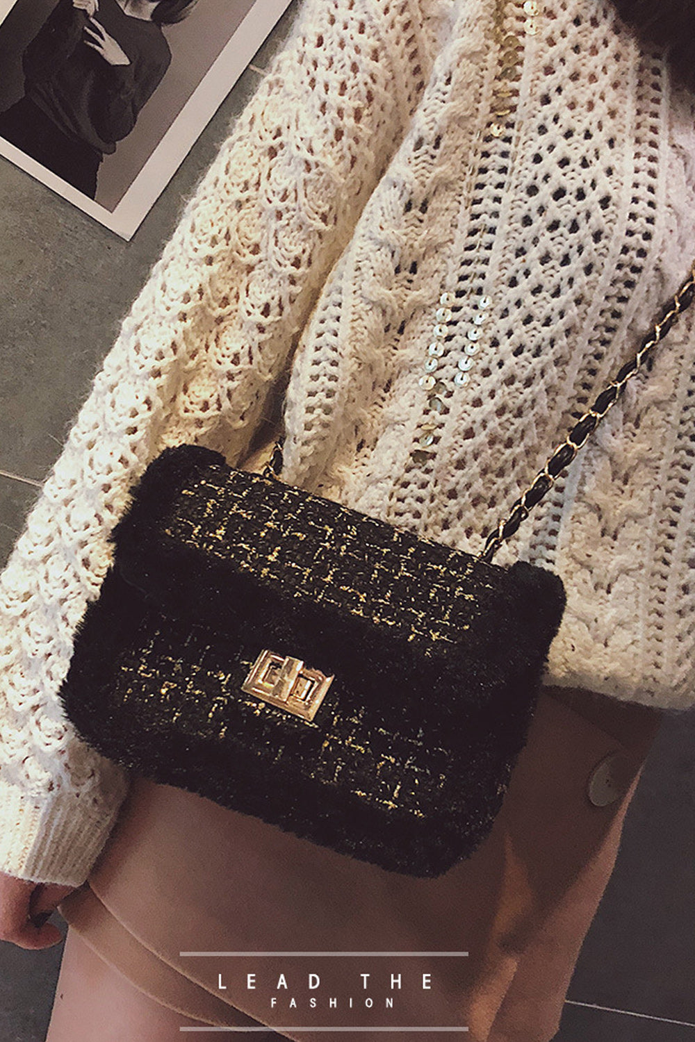 Women Fringed Woolen Long Chain Shoulder Bag