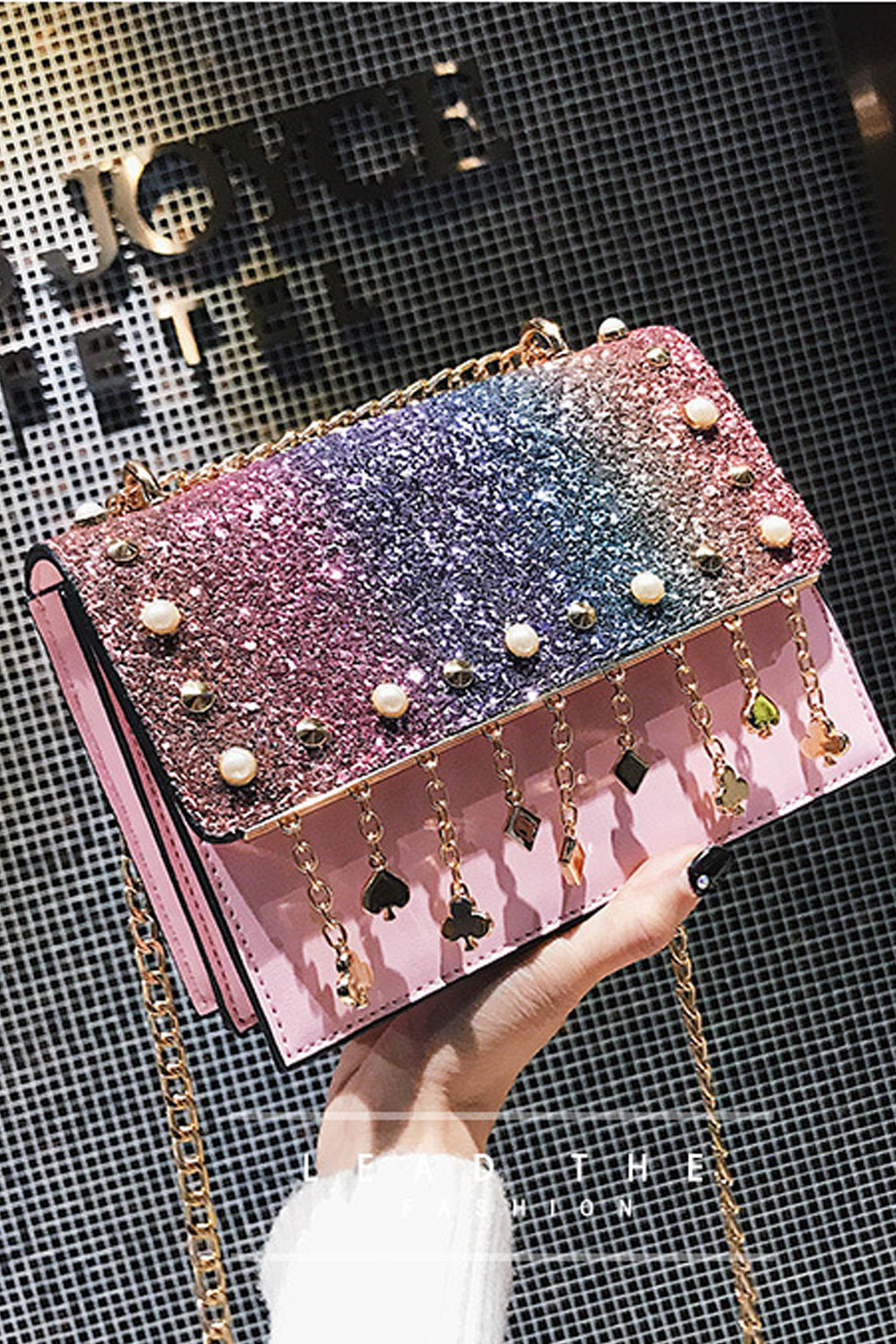 Women Pearl Rhinestones Decorated Fashion Shoulder Bag