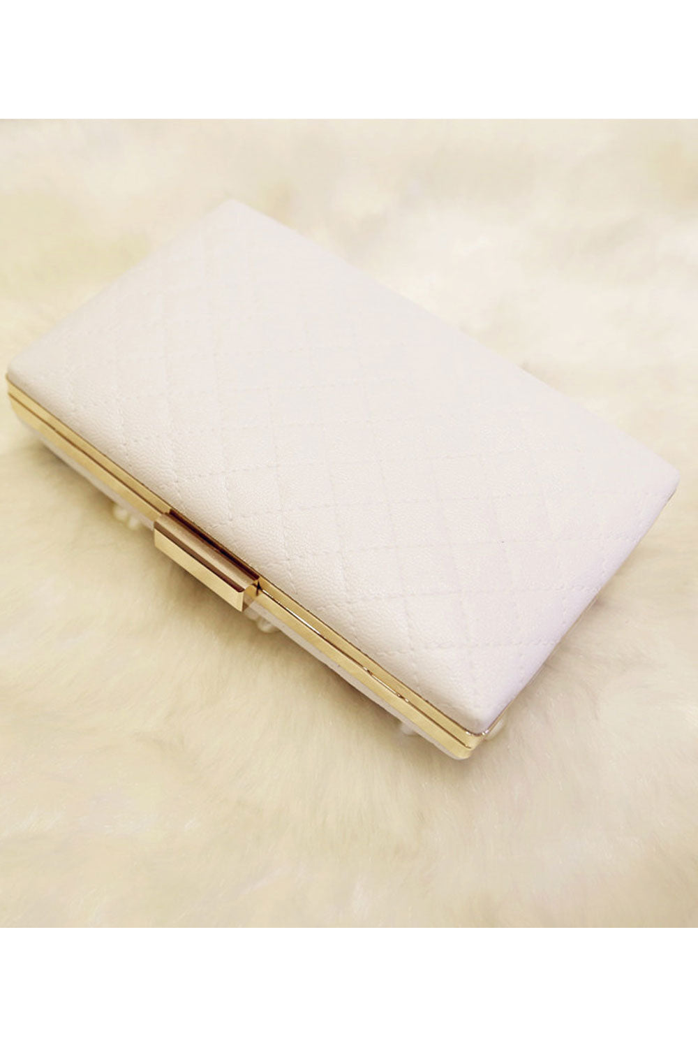 Women Pearl Flower Decorated Hook Closure Strap Shoulder Bag