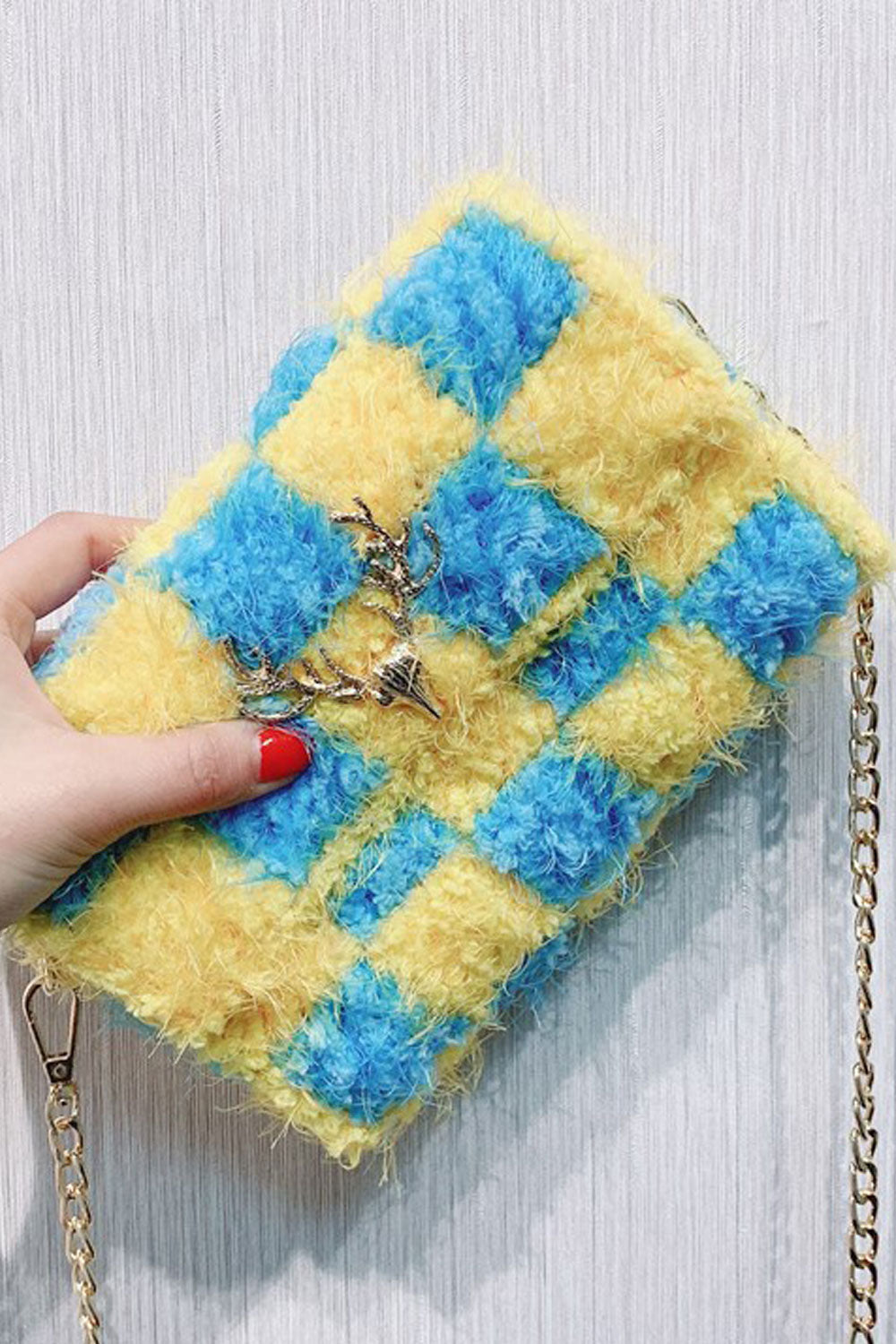 Women Soft Hairy Surface Flap Styled Chain Handbag