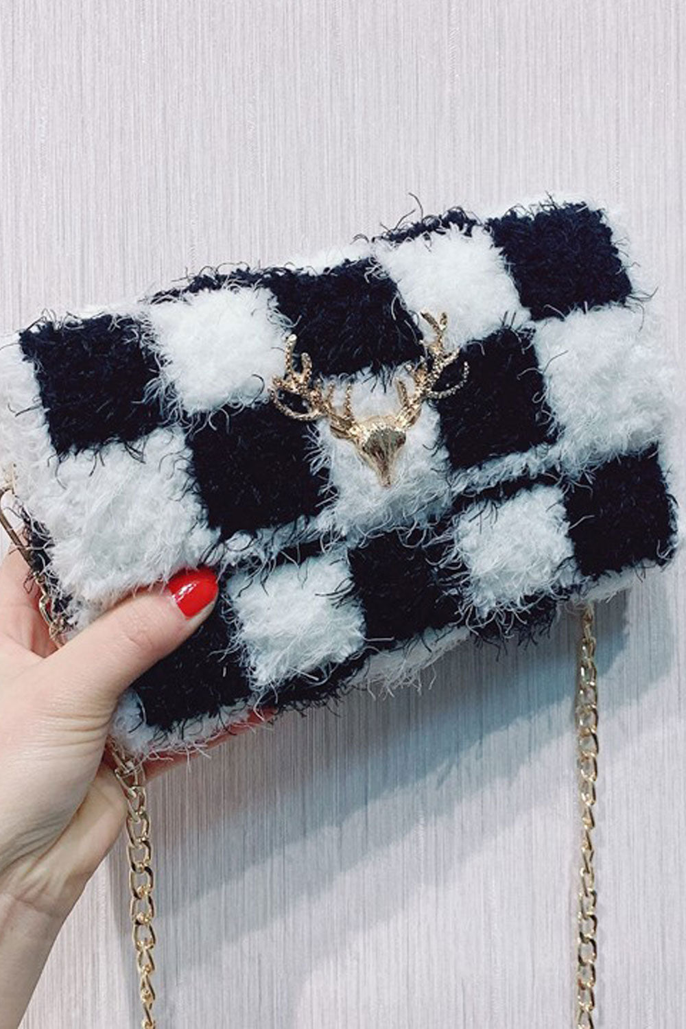 Women Soft Hairy Surface Flap Styled Chain Handbag