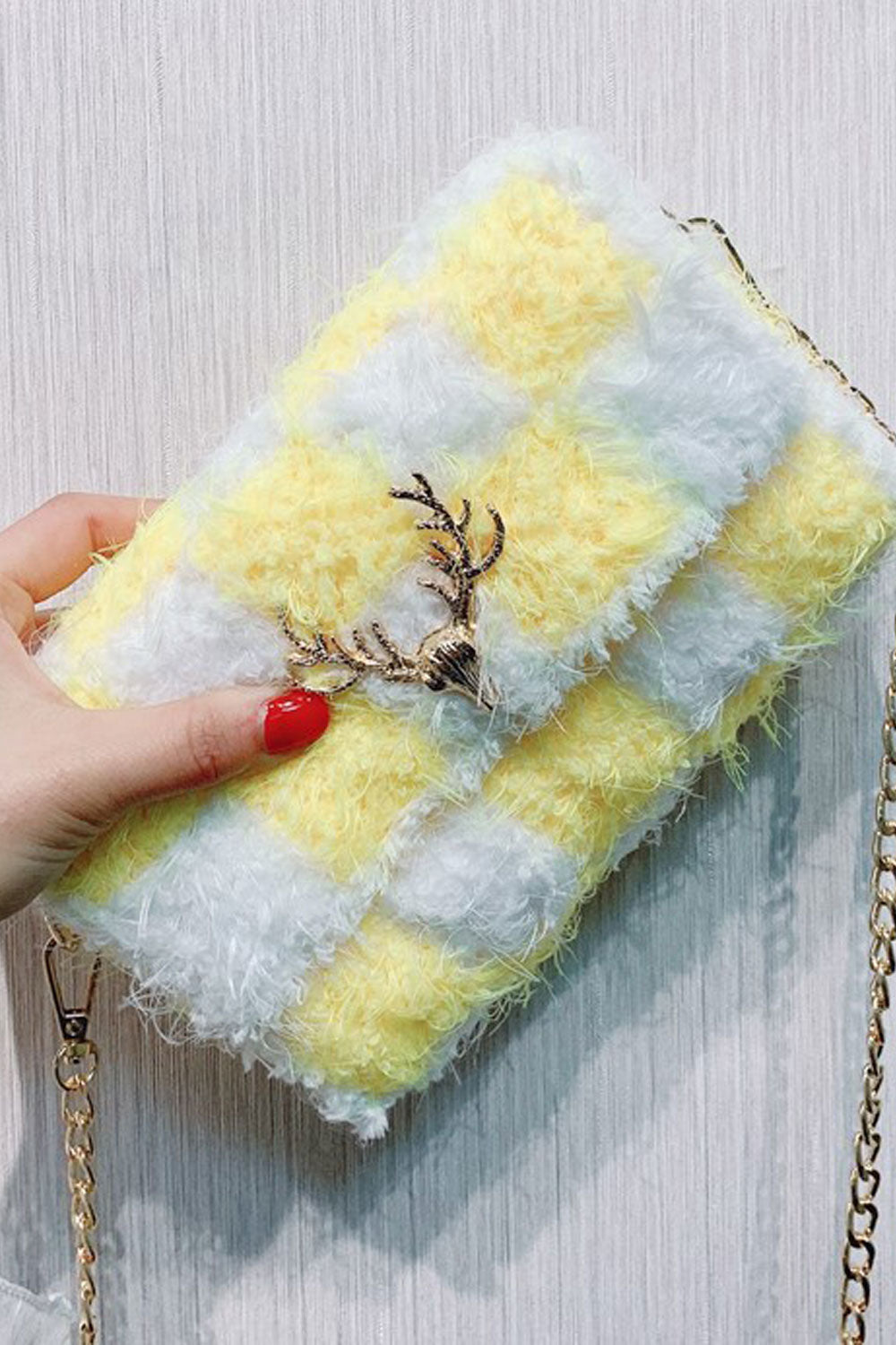 Women Soft Hairy Surface Flap Styled Chain Handbag
