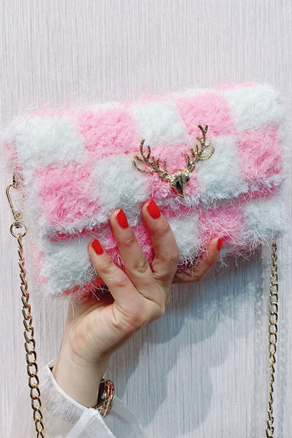 Women Soft Hairy Surface Flap Styled Chain Handbag