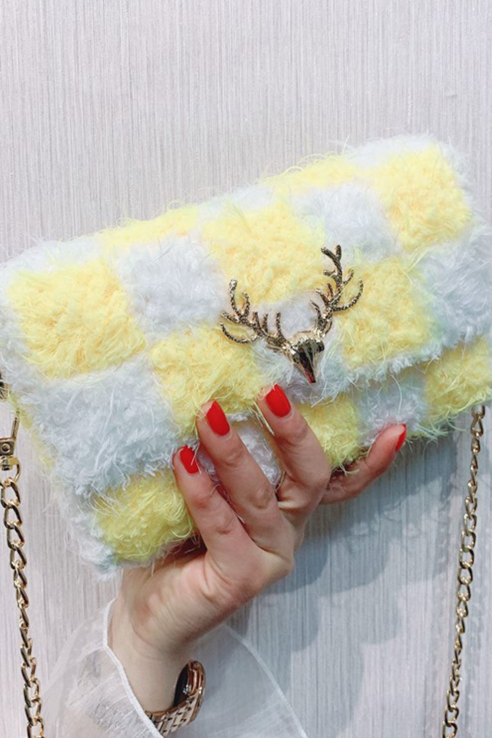 Women Soft Hairy Surface Flap Styled Chain Handbag