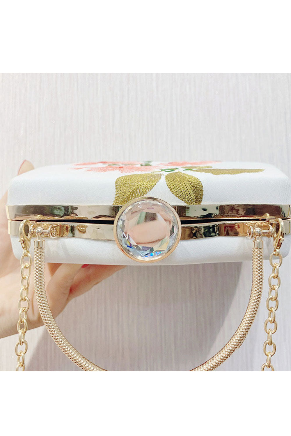 Women Flower Embroidered Hook Clouser Beautiful Clutch Bag